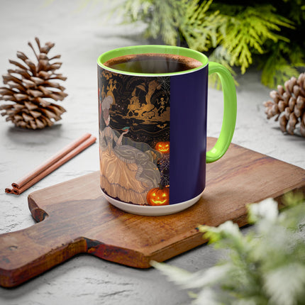 🌙🎃 The Moonlit Parlor Masquerade Colorful Mug – Elegant Halloween Romance