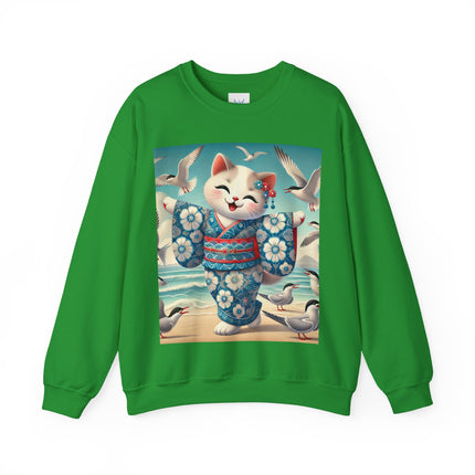 Geisha Kitten by the Seaside Heavy Blend™ Crewneck Sweatshirt