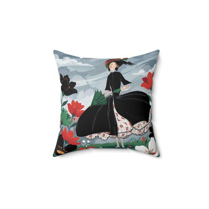 🌧️🌺 The Stormy Flower Walk Square Pillow – Art Deco Floral Fashion