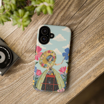 🌸🪞 The Floral Parasol Reflection Phone Case – Art Deco Garden Fantasy