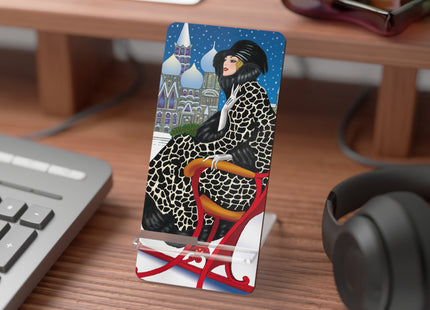 Elegant Winter Woman in Sleigh Mobile Display Stand for Smartphones