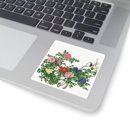 Peonies and Birds by Okamoto Shuki Kiss-Cut Stickers (4 Sizes)
