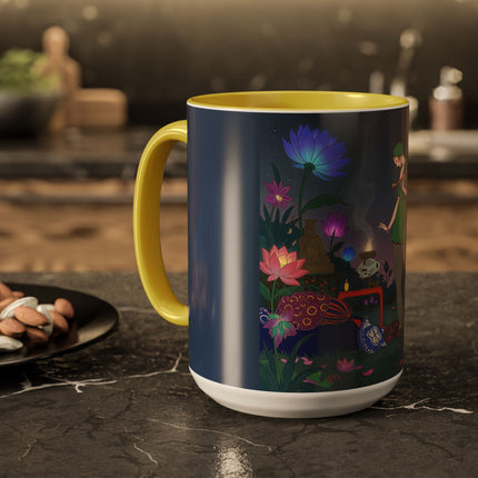 Moonlit Incense Ceremony Colorful Mugs – Art Deco Meditation Garden