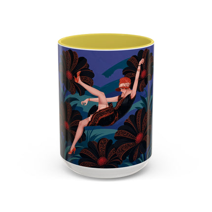 🖤🌺 The Midnight Floral Acrobat Colorful Mug – Art Deco Fashion Whimsy
