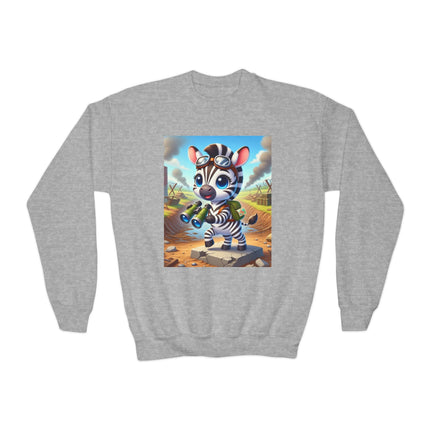 Zebra Lookout Youth Crewneck Sweatshirt – Adventure, Curiosity & Explorer Spirit