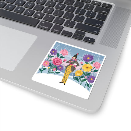 🐇🌸 The Lady With The White Rabbit Kiss-Cut Stickers – Art Deco Floral Whimsy