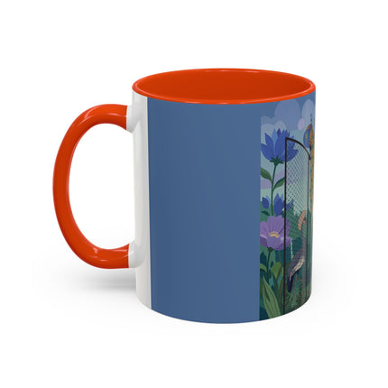 The Lady And The Enchanted Heron Colorful Mugs – Art Deco Botanical Elegance
