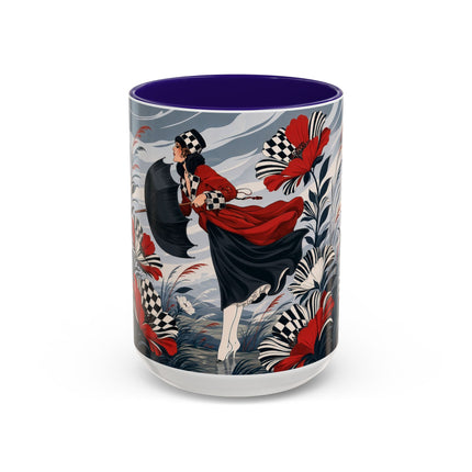 ☔🌹 The Scarlet Checkerboard Rainstorm Colorful Mug – Art Deco Floral Elegance