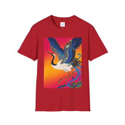 🪽🌅 The Celestial Crane Softstyle T-Shirt – Art Deco Wings Of Elegance
