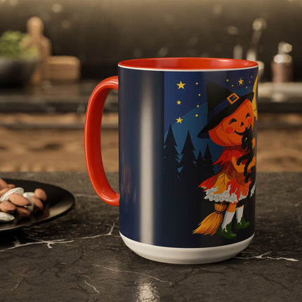 🎃🐈‍⬛ The Little Pumpkin Witch And Her Black Cat Colorful Mug – Whimsical Halloween Charm