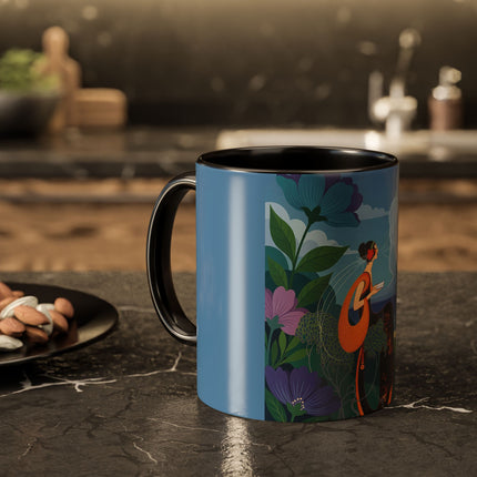 The Lady And The Sea Breeze Colorful Mugs – Art Deco Coastal Serenity