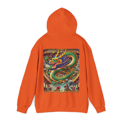 Tibetan Dragon Over Kabuki Duel – Heavy Blend™ Hooded Sweatshirt