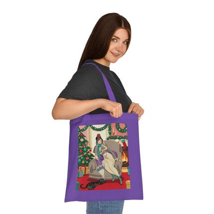 🔥🎄 The Lady Of The Christmas Hearth Cotton Tote Bag – Art Deco Holiday Warmth