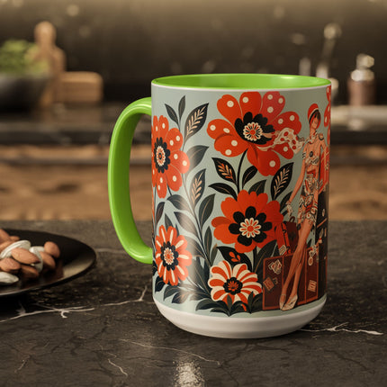 🧳🌼 The Grand Floral Voyage Colorful Mug – Art Deco Travel Elegance