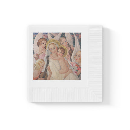 Madonna with Child Surrounded by Musical Angels by Gerda Wegener White Coined Napkins