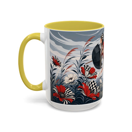 ☔🌹 The Scarlet Checkerboard Rainstorm Colorful Mug – Art Deco Floral Elegance