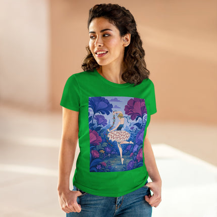 🌸🩰 The Enchanted Garden Ballet Cotton Tee – Art Deco Floral Whimsy