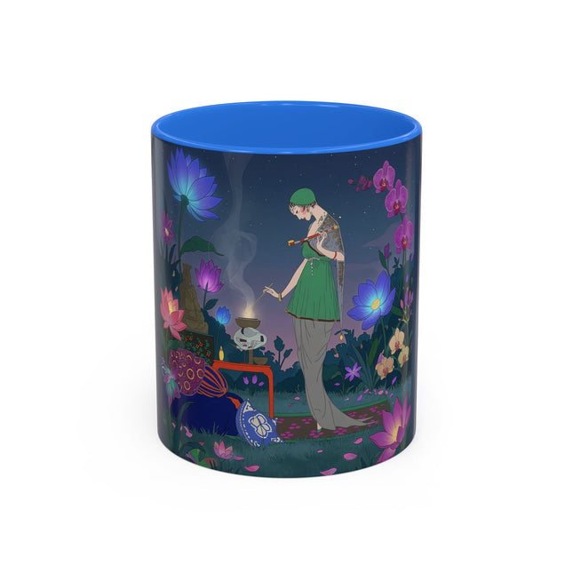 Moonlit Incense Ceremony Colorful Mugs – Art Deco Meditation Garden