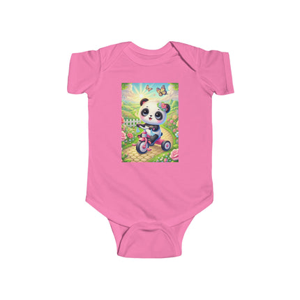 Panda’s Garden Ride Baby Bodysuit – Tricycle Garden Adventure Design