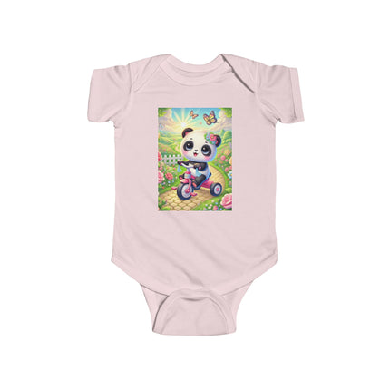 Panda’s Garden Ride Baby Bodysuit – Tricycle Garden Adventure Design