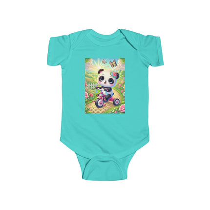 Panda’s Garden Ride Baby Bodysuit – Tricycle Garden Adventure Design