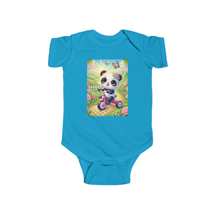 Panda’s Garden Ride Baby Bodysuit – Tricycle Garden Adventure Design