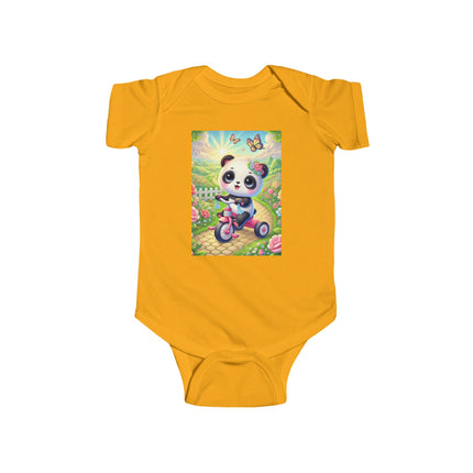 Panda’s Garden Ride Baby Bodysuit – Tricycle Garden Adventure Design