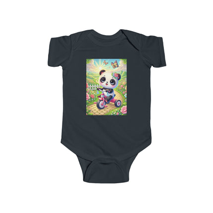 Panda’s Garden Ride Baby Bodysuit – Tricycle Garden Adventure Design