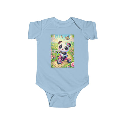 Panda’s Garden Ride Baby Bodysuit – Tricycle Garden Adventure Design