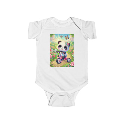 Panda’s Garden Ride Baby Bodysuit – Tricycle Garden Adventure Design