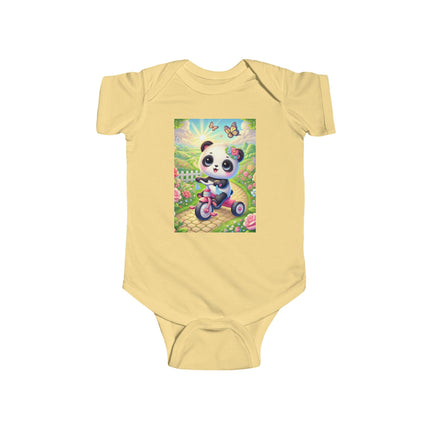 Panda’s Garden Ride Baby Bodysuit – Tricycle Garden Adventure Design