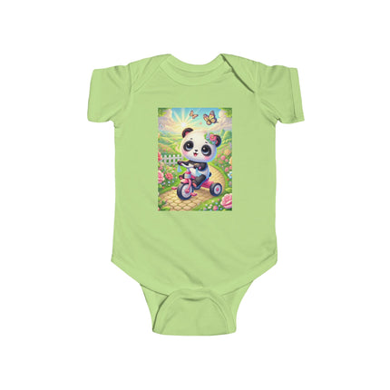 Panda’s Garden Ride Baby Bodysuit – Tricycle Garden Adventure Design