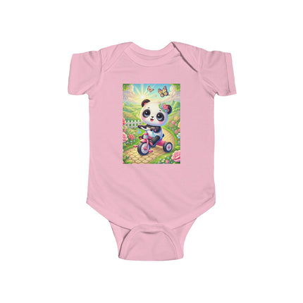Panda’s Garden Ride Baby Bodysuit – Tricycle Garden Adventure Design