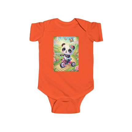 Panda’s Garden Ride Baby Bodysuit – Tricycle Garden Adventure Design