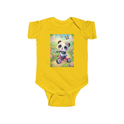 Panda’s Garden Ride Baby Bodysuit – Tricycle Garden Adventure Design