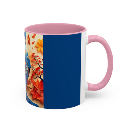Blue Jay at an Autumn Tea Ceremony Colorful Mugs (11oz, 15oz)