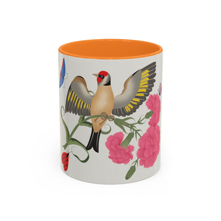 Goldfinch & Pink Flowers Colorful Mugs – Vibrant Spring & Bold Beauty