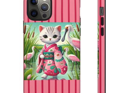 Geisha Kitten Strolls Among the Spoonbills Phone Cases