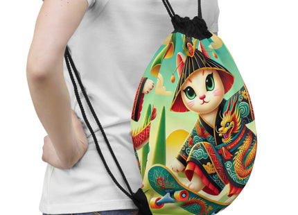 Dragon Dance on Wheels Drawstring Bag