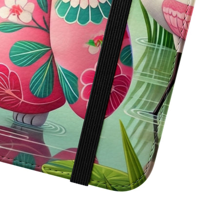 🦩🌸 Geisha Kitten Strolls Among the Spoonbills Flip Case – Serene Grace & Marshland Wonder