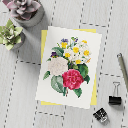 Camellia, Narcissus, and Pansy Bouquet by Pierre-Joseph Redouté Postcards (envelopes included) - Bundles of 10, 30, 50 Pieces