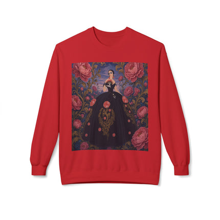 🌹🖤 The Lady Of The Midnight Rose Garden Midweight Crewneck Sweatshirt – Art Deco Floral Elegance