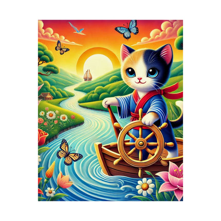 ⛵🐱 Sailor Kitten’s River Adventure Matte Vertical Poster – Whimsical Journey & Storybook Adventure