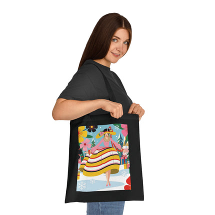 🎄🌸 The Christmas Blossom Belle Cotton Tote Bag – Art Deco Holiday Whimsy