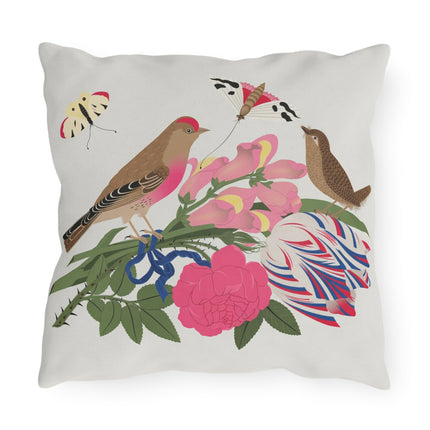 Pink-Breasted Bird & Wren Outdoor Pillows – Spring Harmony & Delicate Beauty