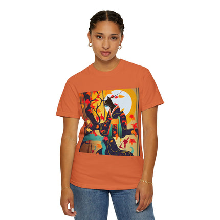 Black Cat in Kimono Unisex Garment-Dyed T-shirt