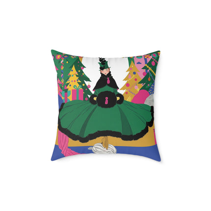 🎄🎁 The Emerald Christmas Belle Square Pillow – Colorful Holiday Fashion Fantasy