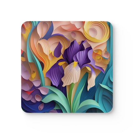 The Elegant Iris Flower Corkwood Coaster Set