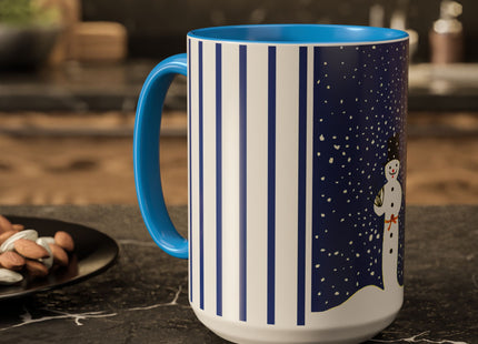 Snowman in Falling Snow Colorful Mugs (11oz, 15oz)