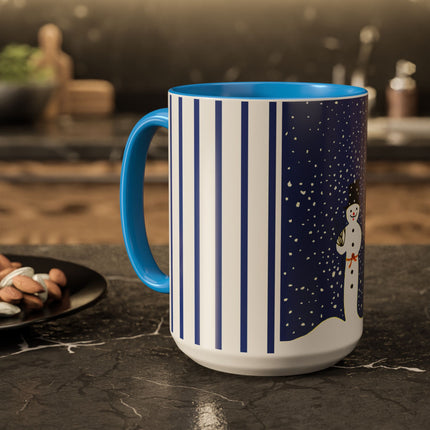 Snowman in Falling Snow Colorful Mugs (11oz, 15oz)